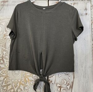 Lululemon Top Womens S/M Cropped Tie Front Yoga Tee Short Sleeve Crew Neck